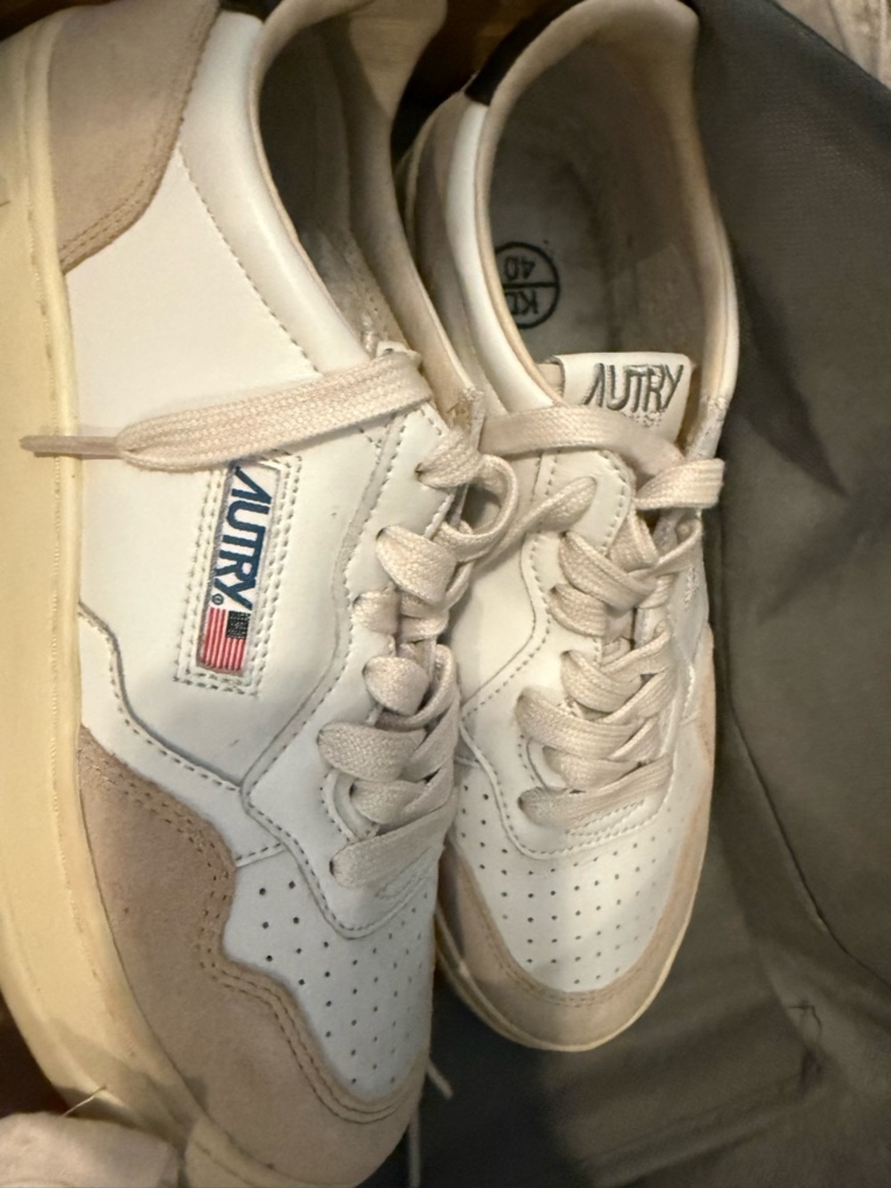 Autry White and Beige Retro Court Sneakers
Size 40